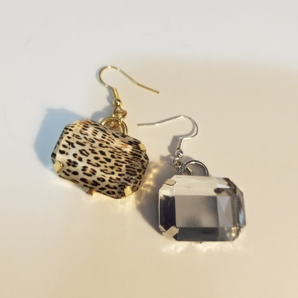 Silver, or Gold (Two Pairs of Each) Fancy Geometric Stone Earring Pairs